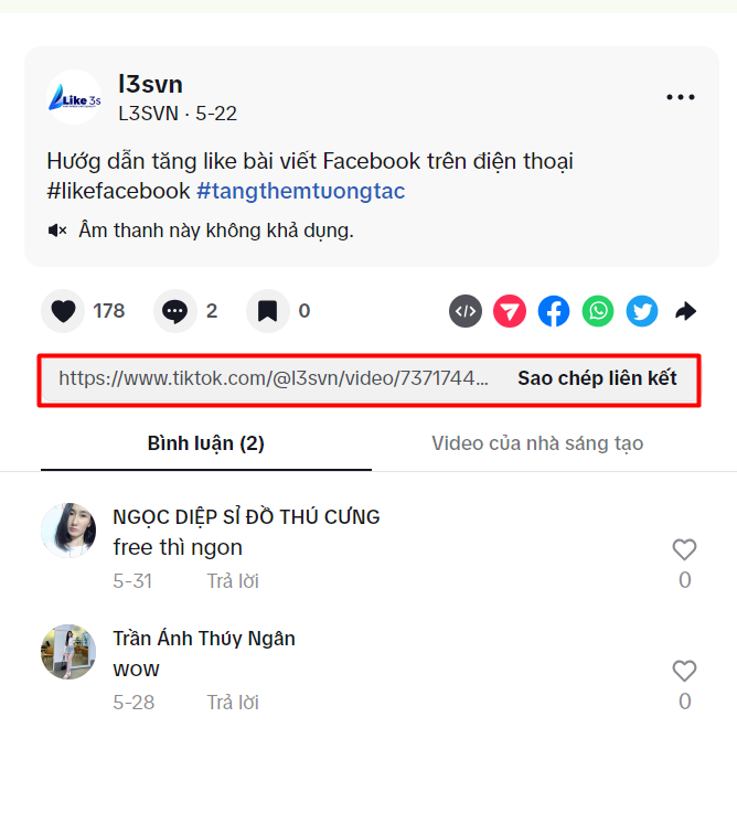 sao chép liên kết Tiktok